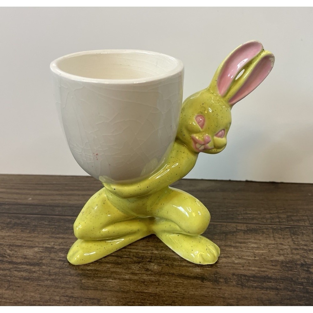 Vintage 4" Holland Mold Easter Bunny Ceramic Egg Cup Figurine Planter Bowl